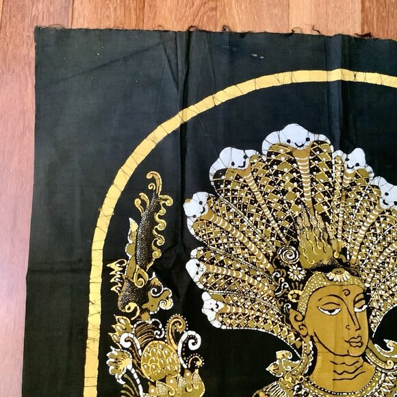 Vintage Batik Tapestry – Hindu Goddess & Attendants – Gold on Brown 30” x 45” - Picture 11 of 12